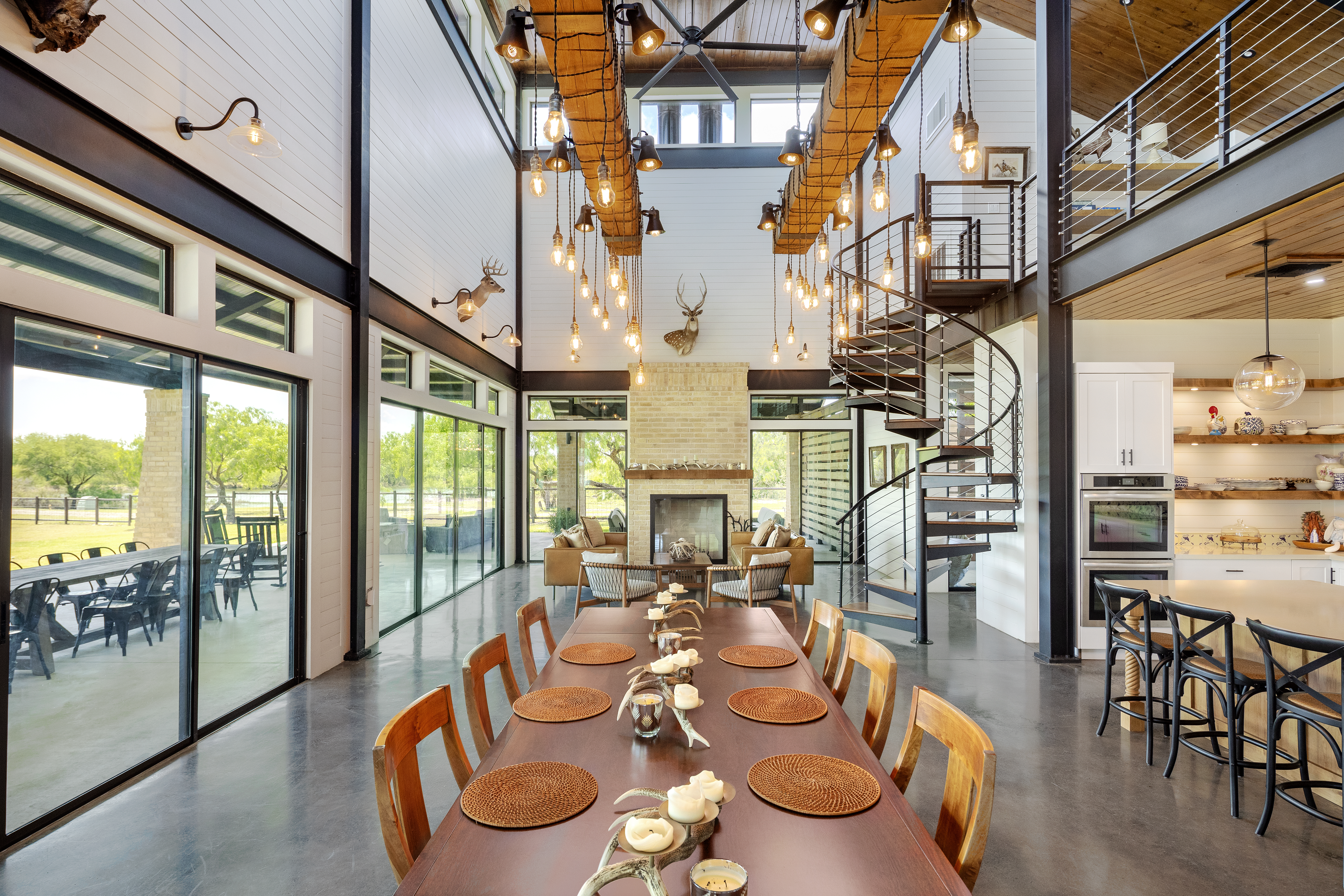 Los Agaves Ranch dining hall with pendant lights